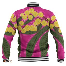 Australia Flowers Aboriginal Baseball Jacket - Australian Yellow Wattle Flowers Painting In Aboriginal Dot Art Style Baseball Jacket