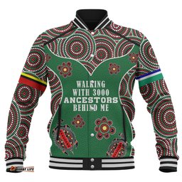 Australia Aboriginal Baseball Jacket - Walking with 3000 Ancestors Behind Me Green Patterns Baseball Jacket