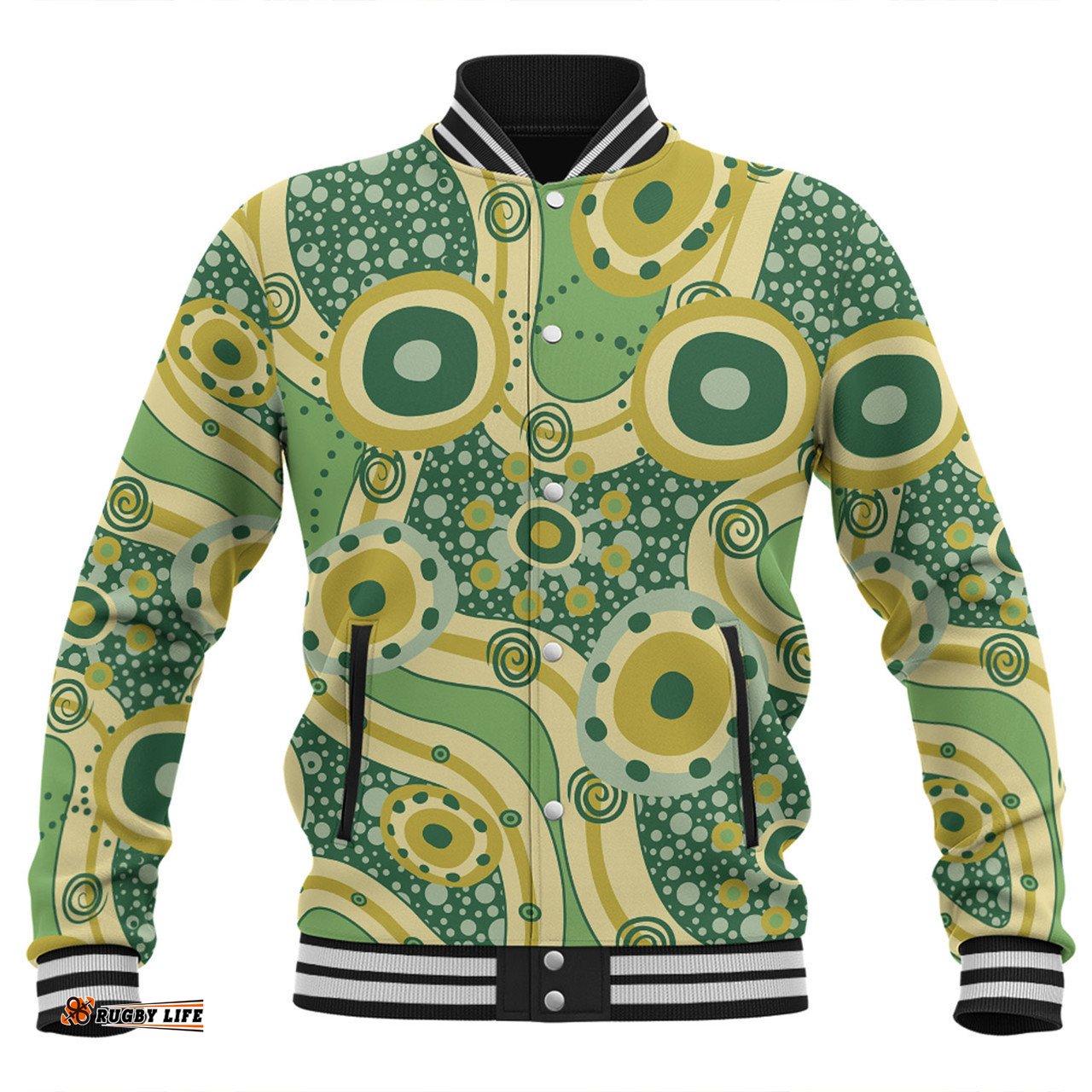 Australia Aboriginal Baseball Jacket - Yellow Aboriginal Dot Art Inspired Baseball Jacket