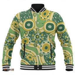 Australia Aboriginal Baseball Jacket - Yellow Aboriginal Dot Art Inspired Baseball Jacket