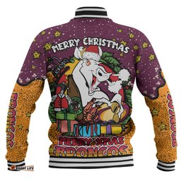 Brisbane Broncos Christmas Custom Baseball Jacket - Merry Christmas Our Beloved Team With Aboriginal Dot Art Pattern Baseball Jacket