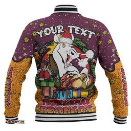 Brisbane Broncos Christmas Custom Baseball Jacket - Merry Christmas Our Beloved Team With Aboriginal Dot Art Pattern Baseball Jacket