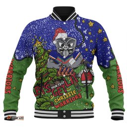 New Zealand Warriors Christmas Custom Baseball Jacket - Let's Get Lit Chrisse Pressie Baseball Jacket