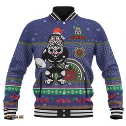 New Zealand Warriors Christmas Custom Baseball Jacket - Ugly Xmas And Aboriginal Patterns For Die Hard Fan Baseball Jacket