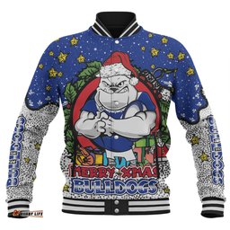 Canterbury-Bankstown Bulldogs Christmas Custom Baseball Jacket - Merry Christmas Our Beloved Team With Aboriginal Dot Art Pattern Baseball Jacket