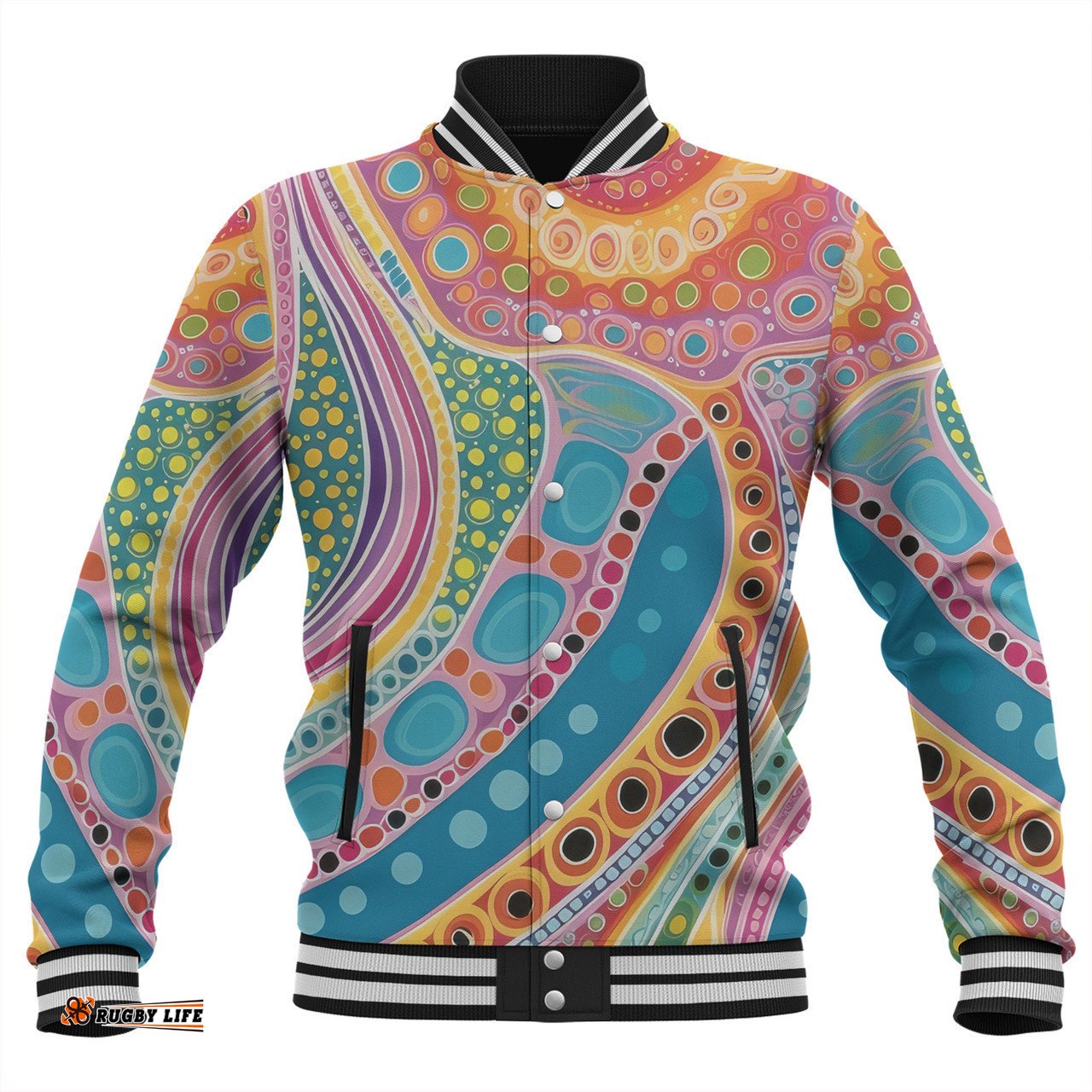 Australia Aboriginal Baseball Jacket - Aboriginal Colourful Dots Art Inspired Baseball Jacket