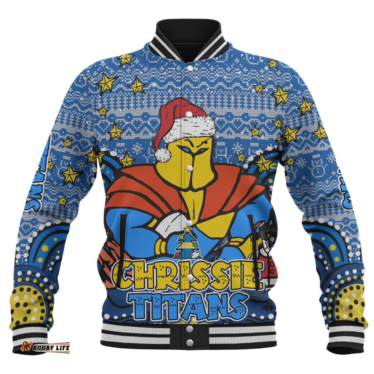 Gold Coast Titans Christmas Custom Baseball Jacket - Christmas Knit Patterns Vintage Jersey Ugly Baseball Jacket