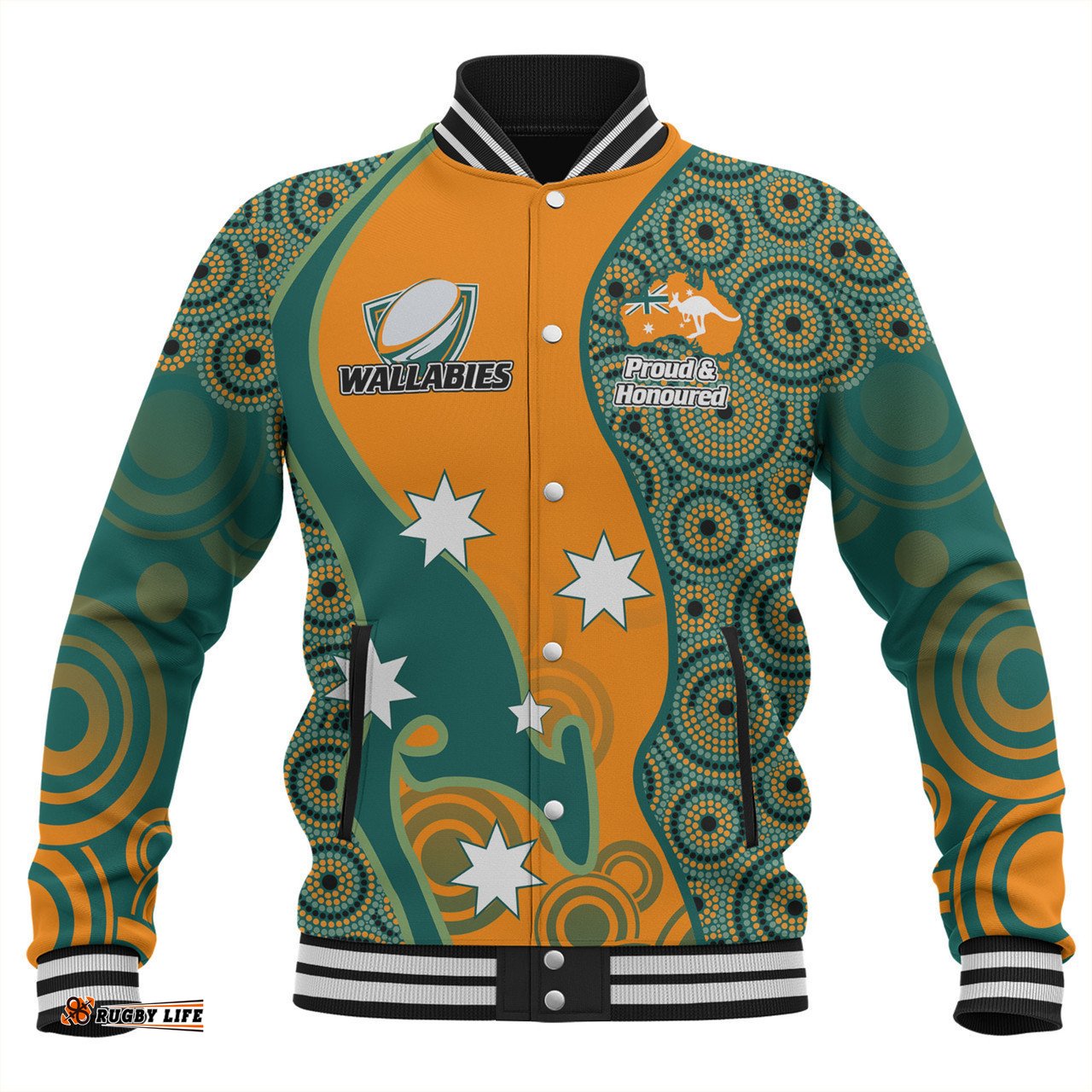 Australia Wallabies Custom Baseball Jacket - Custom Proud And Honoured Indigenous Aboriginal Inspired Gold Jersey Baseball Jacket