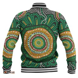 Australia Aboriginal Baseball Jacket - Green Aboriginal Style Dot Painting Baseball Jacket
