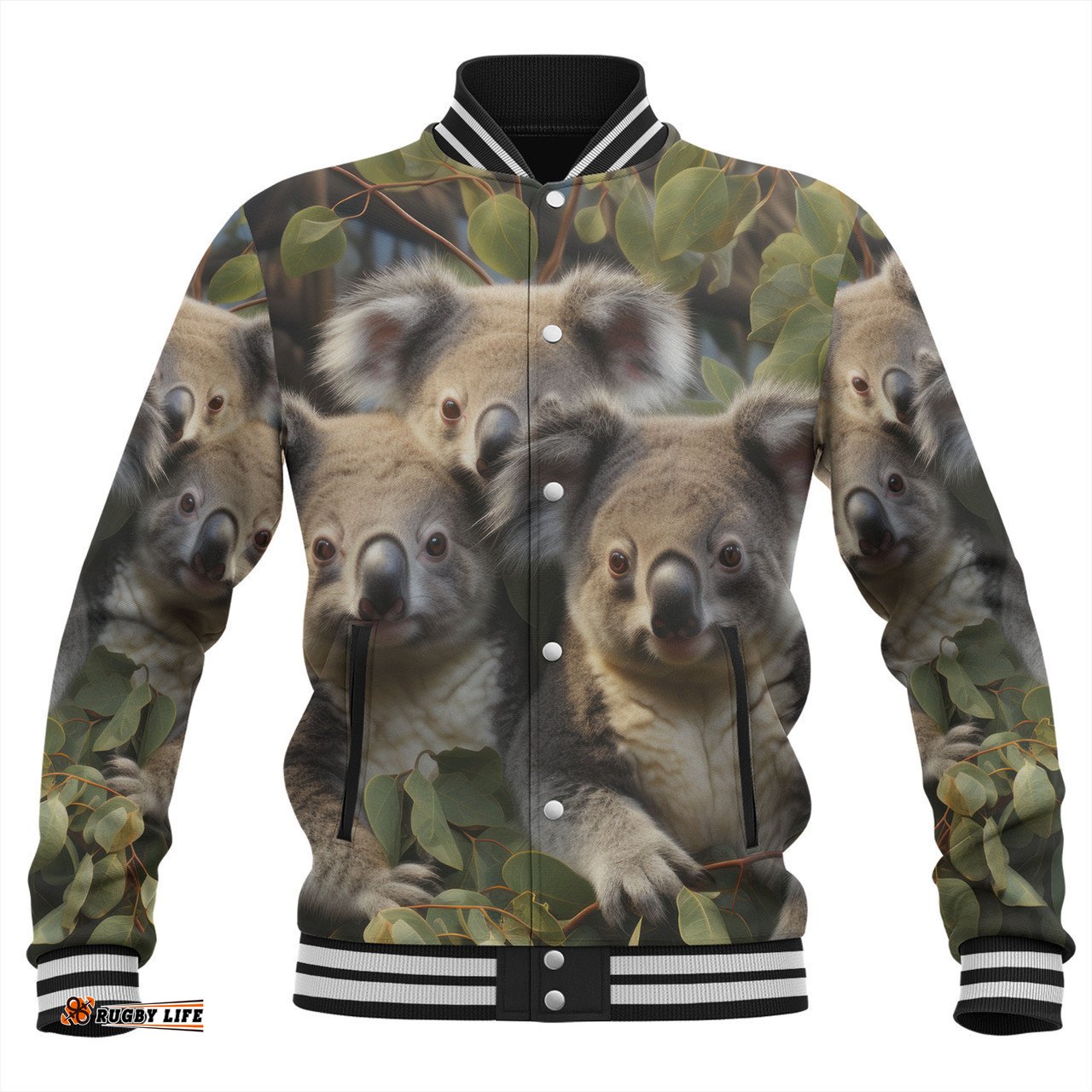 Australia Koala Baseball Jacket - Three Koalas with Gum Trees Ver1 Baseball Jacket