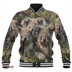 Australia Koala Baseball Jacket - Three Koalas with Gum Trees Ver1 Baseball Jacket