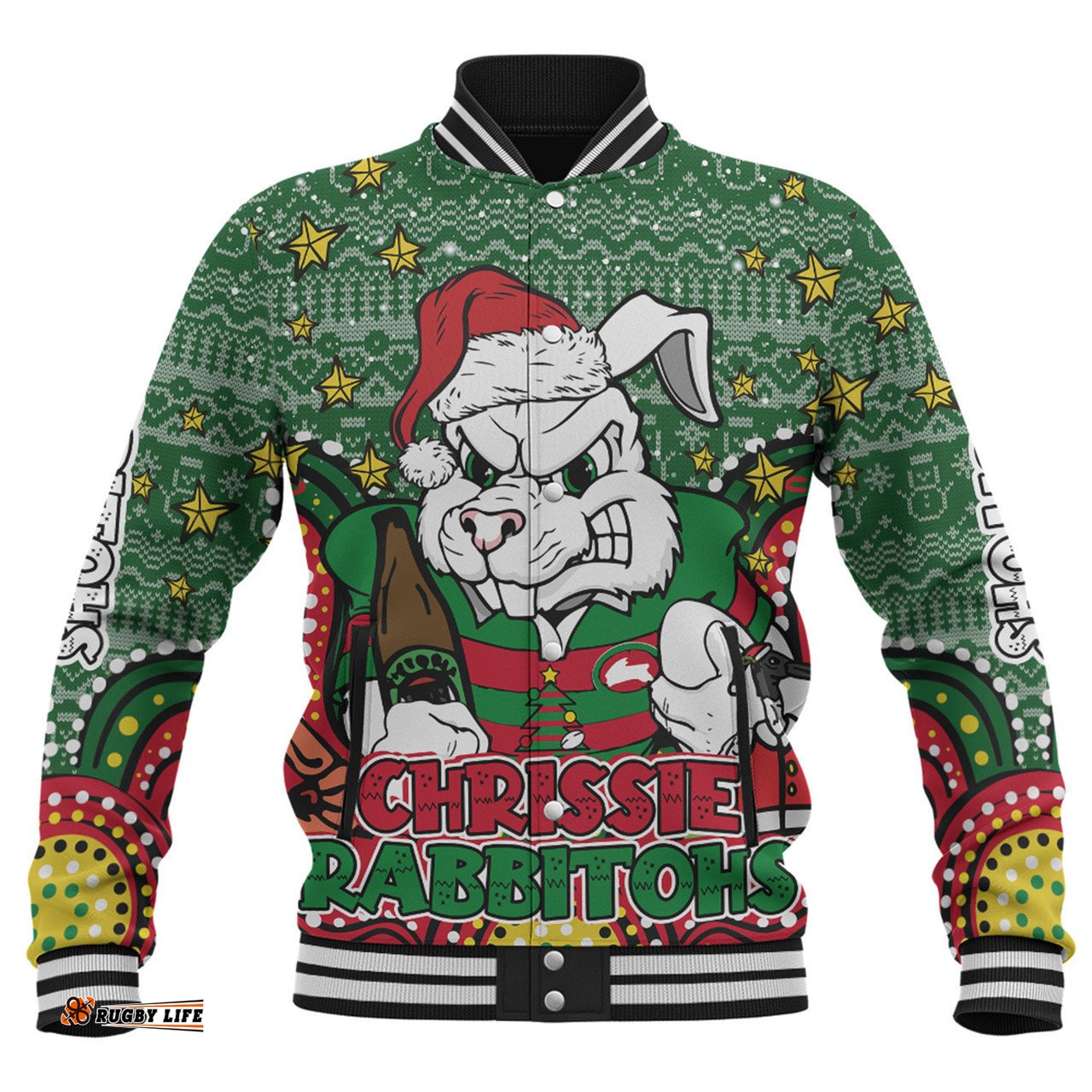 South Sydney Rabbitohs Custom Baseball Jacket - Christmas Knit Patterns Vintage Jersey Ugly Baseball Jacket