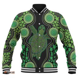 Australia Baseball Jacket - Aboriginal Art Green Turtle Inspired