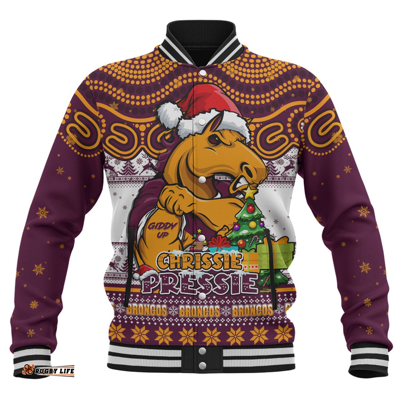 Amazing Aussie Brisbane Broncos Aussie Ugly Christmas For Die Hard Fan Supporters Baseball Jacket