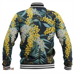 Australia Golden Wattle Baseball Jacket - Golden Wattle Seamless Patterns Blue Background Baseball Jacket