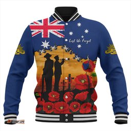 Amazing Aussie Australia Remembrance Day Fields Of Poppies Honoring The Fallen Baseball Jacket