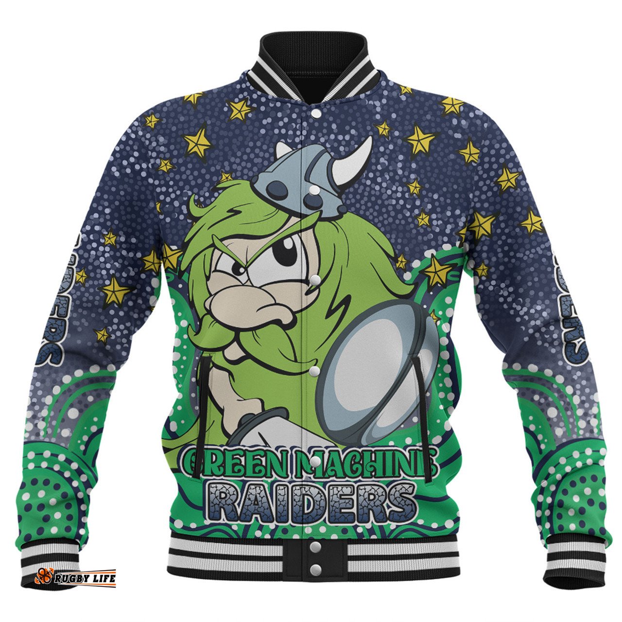 Amazing Aussie Canberra Raiders Custom Custom With Aboriginal Inspired Style Of Dot Painting Patterns Baseball Jacket