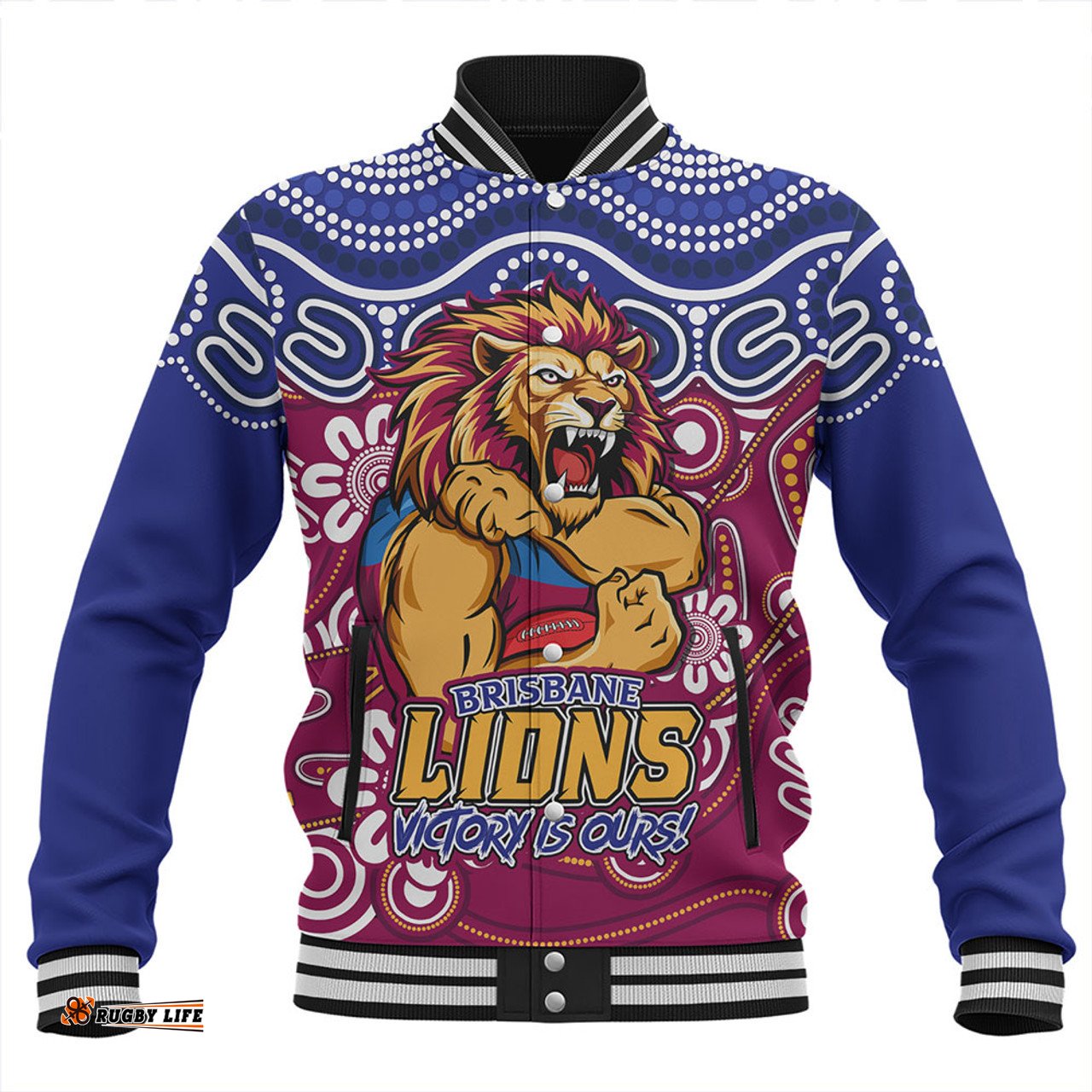 Amazing Aussie Brisbane Lions Aboriginal Inspired Tough Fan Football For Life Baseball Jacket