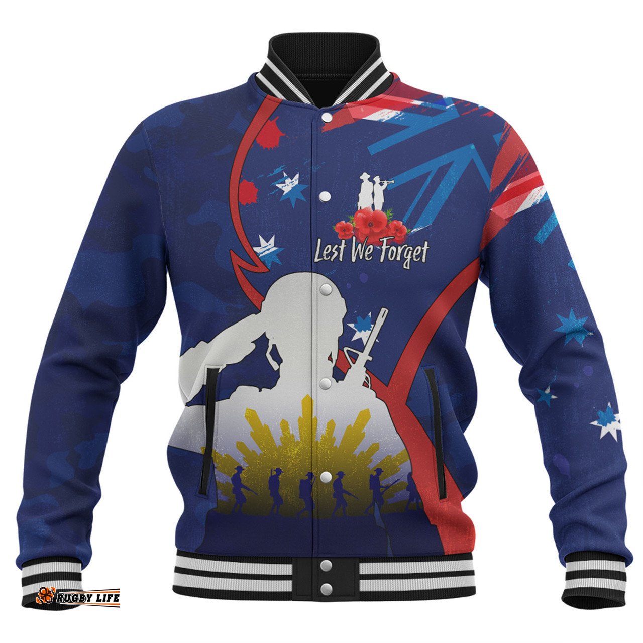 Amazing Aussie Australia Anzac Day Custom Lest We Forget With Blue Camouflage Pattern Baseball Jacket