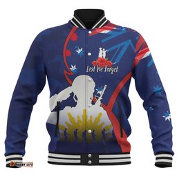 Amazing Aussie Australia Anzac Day Custom Lest We Forget With Blue Camouflage Pattern Baseball Jacket