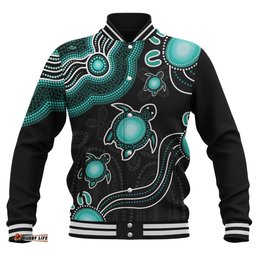 Amazing Aussie Australia Aboriginal Turtle Dreaming Journey Featuring Dot Art Turquoise Baseball Jacket