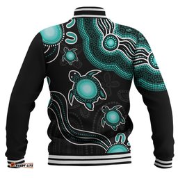 Amazing Aussie Australia Aboriginal Turtle Dreaming Journey Featuring Dot Art Turquoise Baseball Jacket