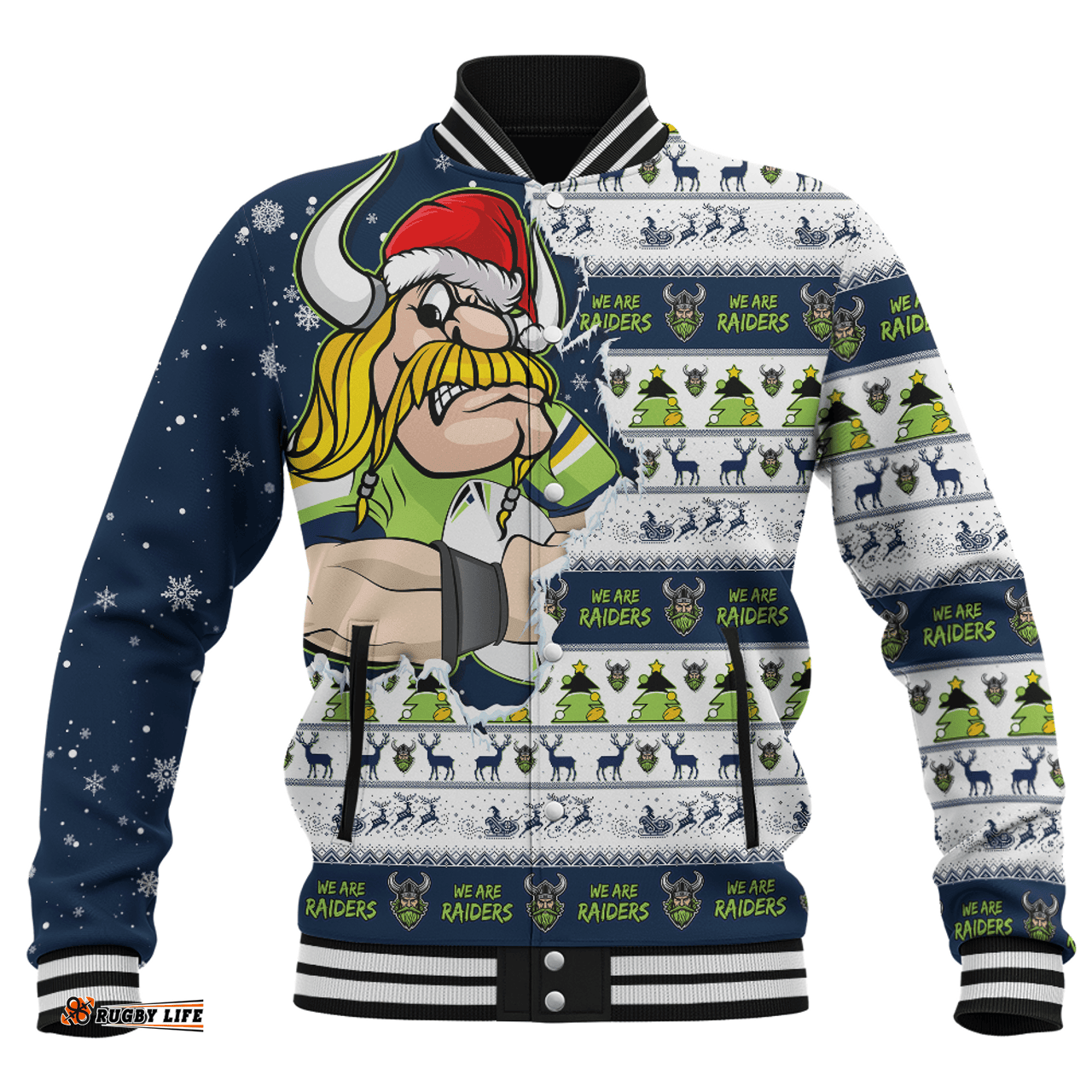 Amazing Aussie Canberra Raiders Merry Ugly Christmas Our Beloved Team Scratch Style Baseball Jacket