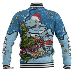 Cronulla-Sutherland Sharks Christmas Custom Baseball Jacket - Let's Get Lit Chrisse Pressie Baseball Jacket
