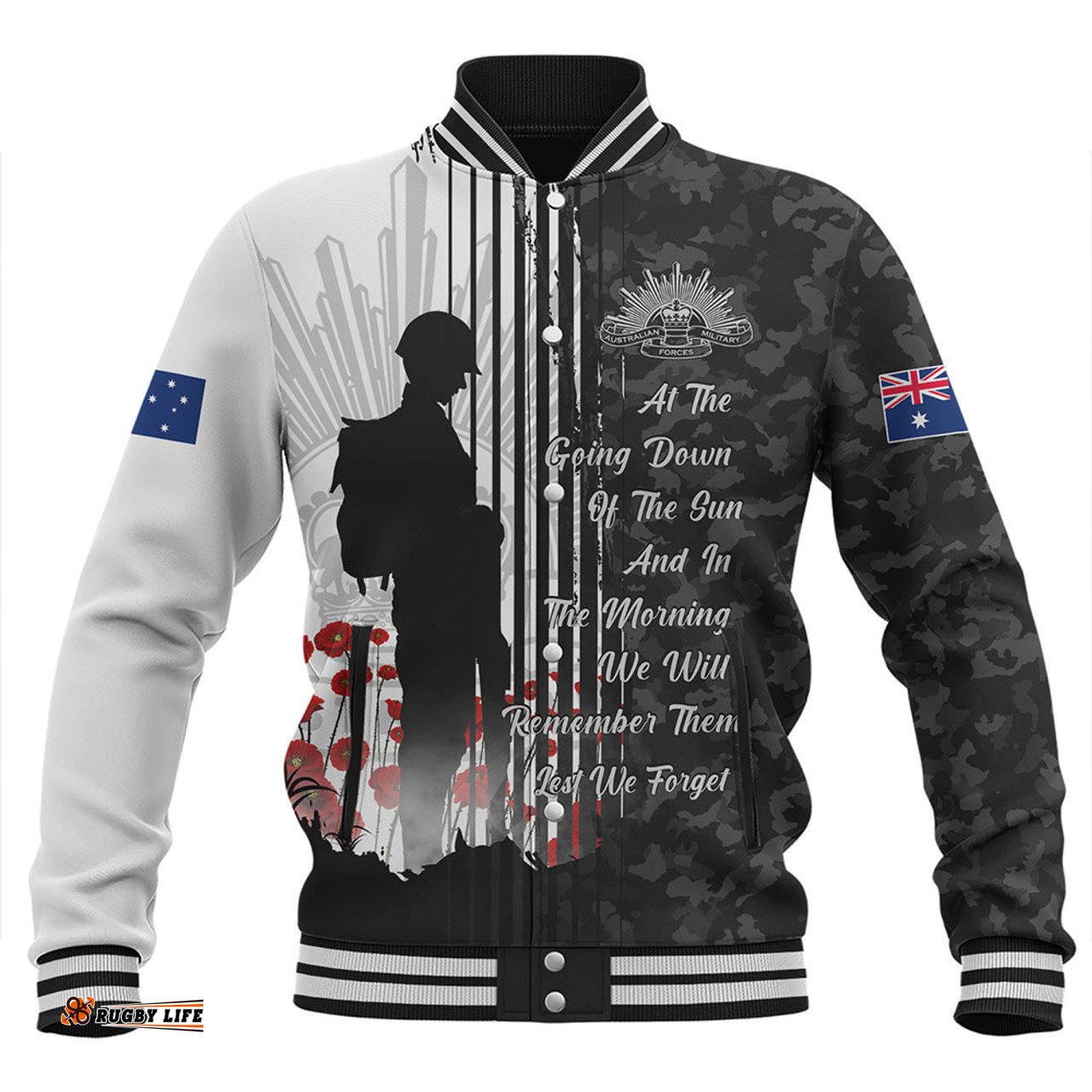 Amazing Aussie Australia Spirit Of Remembrance Day Lest We Forget Black Baseball Jacket