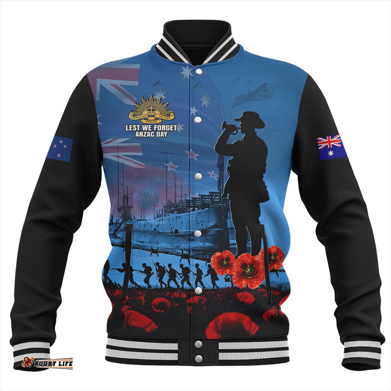 Amazing Aussie Australia Sailing Into History The ANZAC Spirit Baseball Jacket