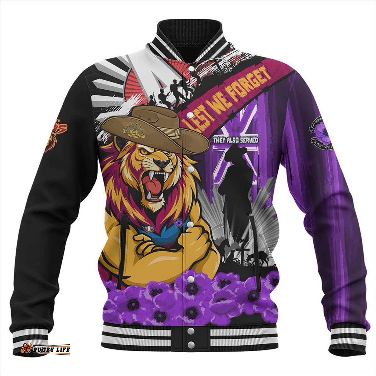 Amazing Aussie Brisbane Lions ANZAC Day Honor Purple Valor And Spirit Baseball Jacket
