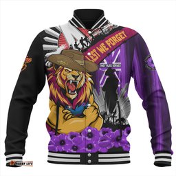 Amazing Aussie Brisbane Lions ANZAC Day Honor Purple Valor And Spirit Baseball Jacket