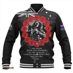 Amazing Aussie Australia Anzac Day Lest We Forget Battlefields Remembered Baseball Jacket