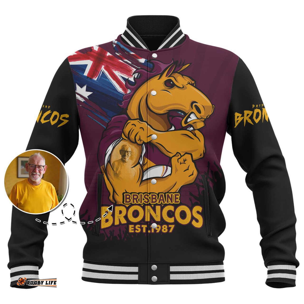 Amazing Aussie Brisbane Broncos Heart Of A Fighter Tough And Fearless Baseball Jacket