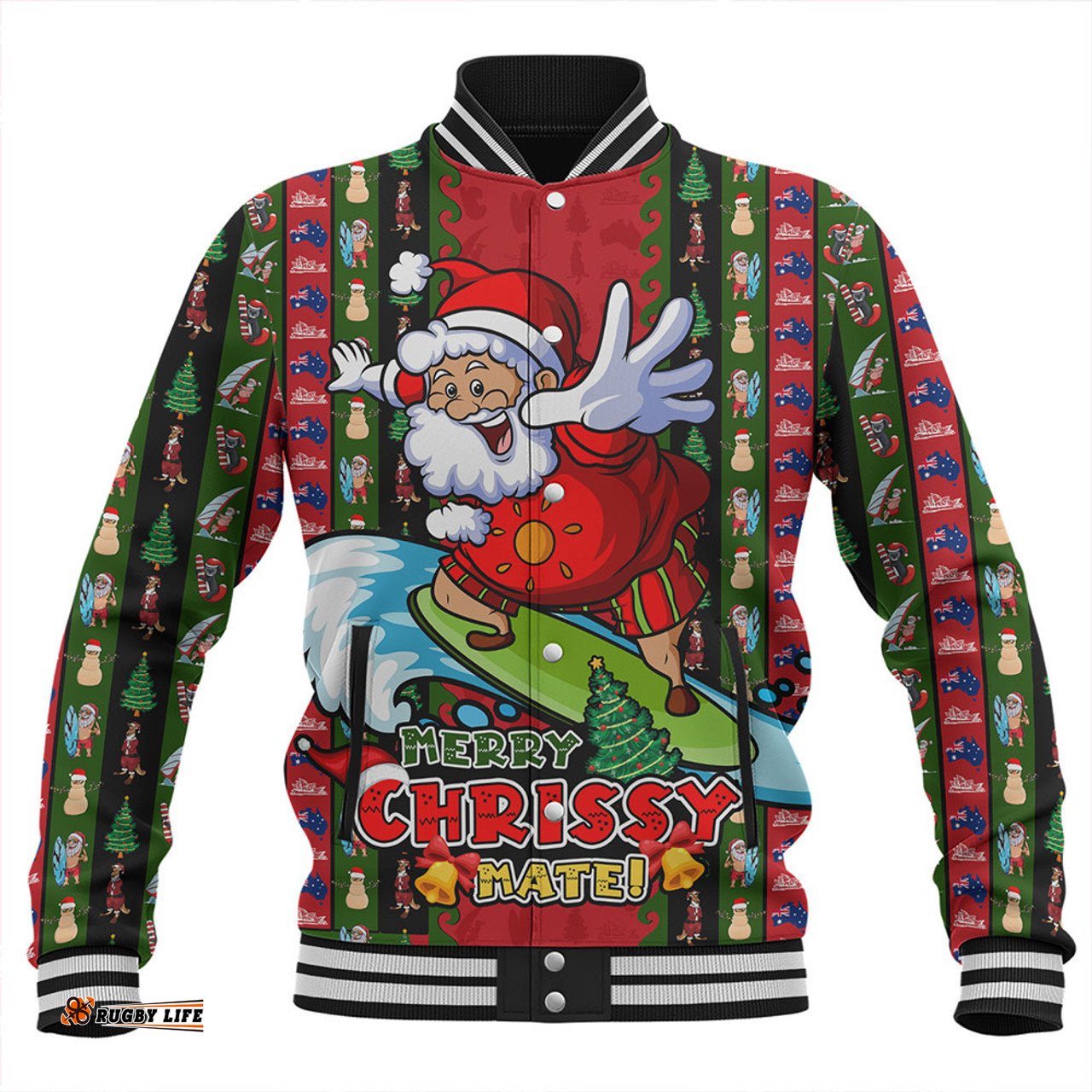 Amazing Aussie Australia Merry Chrissy Mate Santa Claus Surf Edition Baseball Jacket