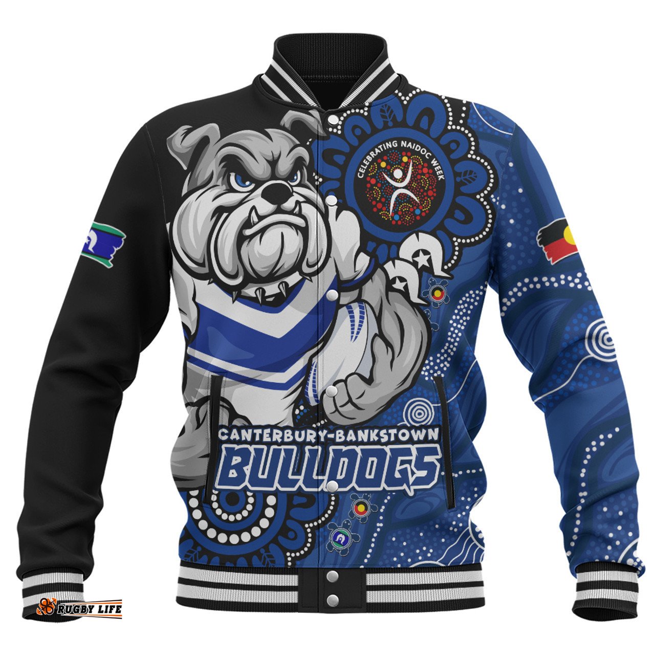 Amazing Aussie Canterbury Bankstown Bulldogs Power Through Generations NAIDOC Edition Baseball Jacket
