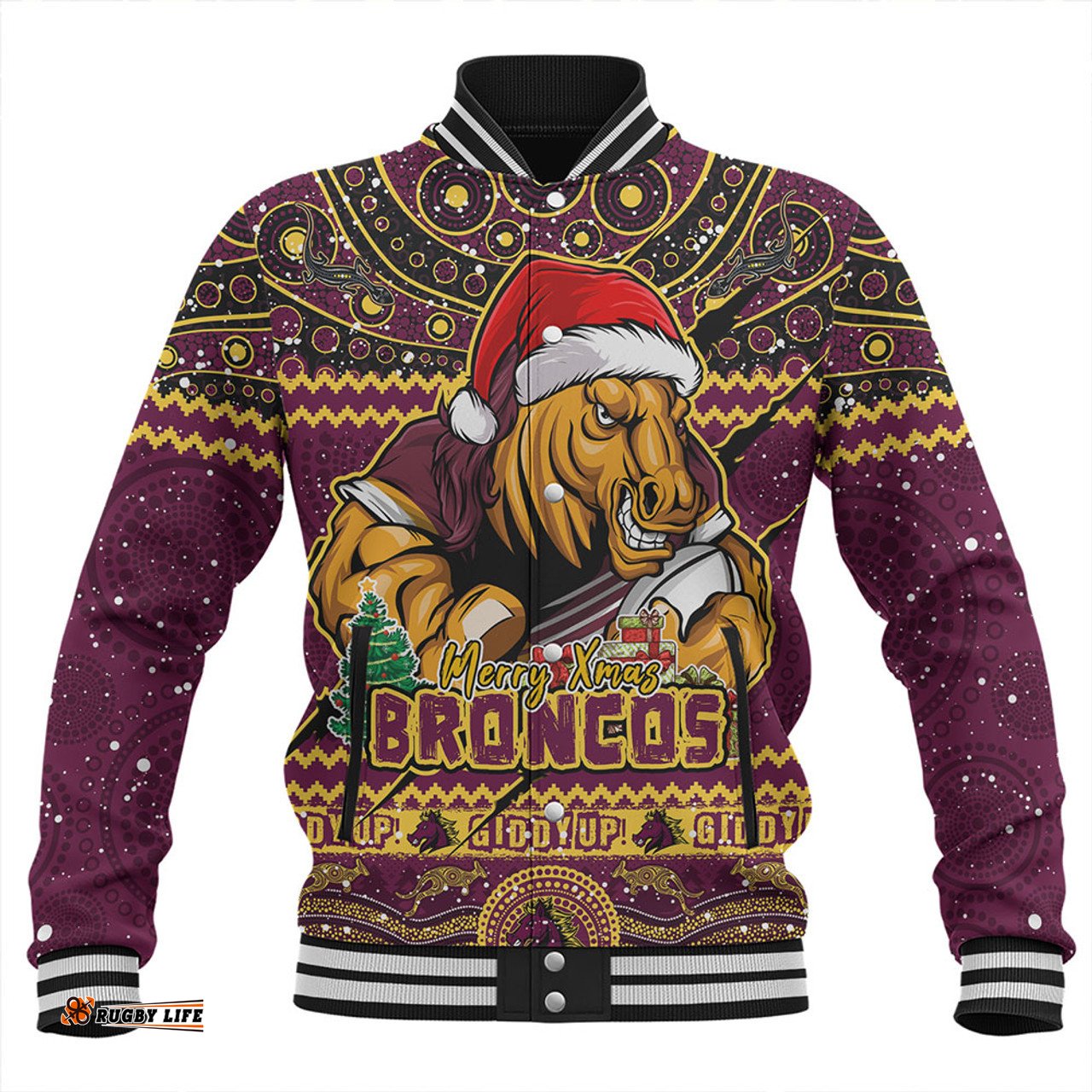 Amazing Aussie Brisbane Broncos Aboriginal Xmas Special Ugly Christmas Style Baseball Jacket