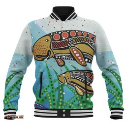 Amazing Aussie Australia Aboriginal Dugong Aboriginal Artwork With Mother And Baby Baseball Jacket