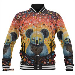 Australia Koala Custom Baseball Jacket - Aboriginal Koala With Flowers Baseball Jacket