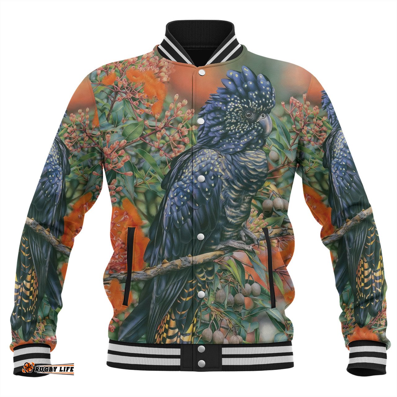 Amazing Aussie Australia Black Cockatoo Black Cockatoo and Flowering Gum Baseball Jacket