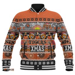 Wests Tigers Christmas Aboriginal Custom Baseball Jacket - Indigenous Knitted Ugly Xmas Style Baseball Jacket