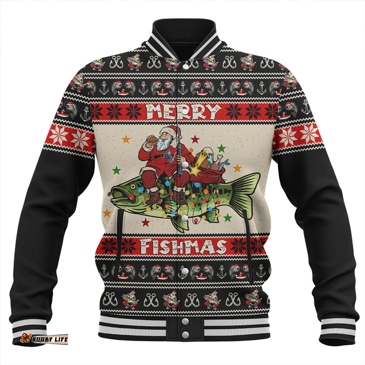 Amazing Aussie Australia Fishing Santa Ugly Christmas Baseball Jacket