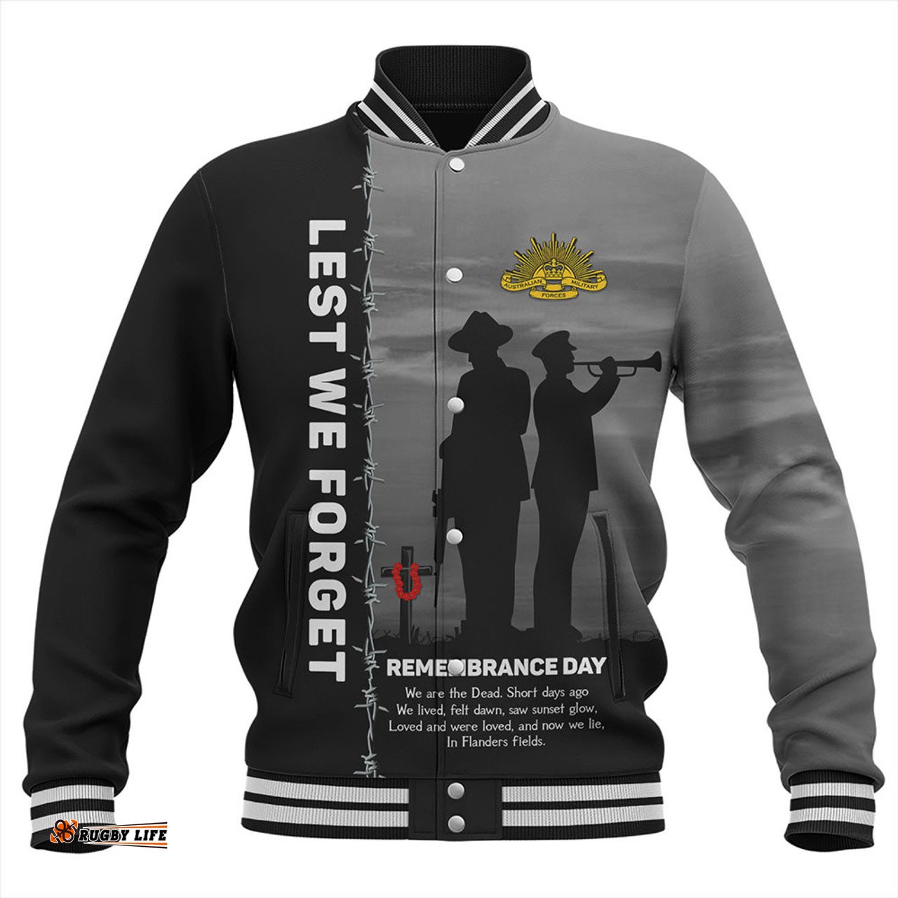 Amazing Aussie Australia Remembrance Day We Shall Not Forget We Will Remember Them Black Baseball Jacket