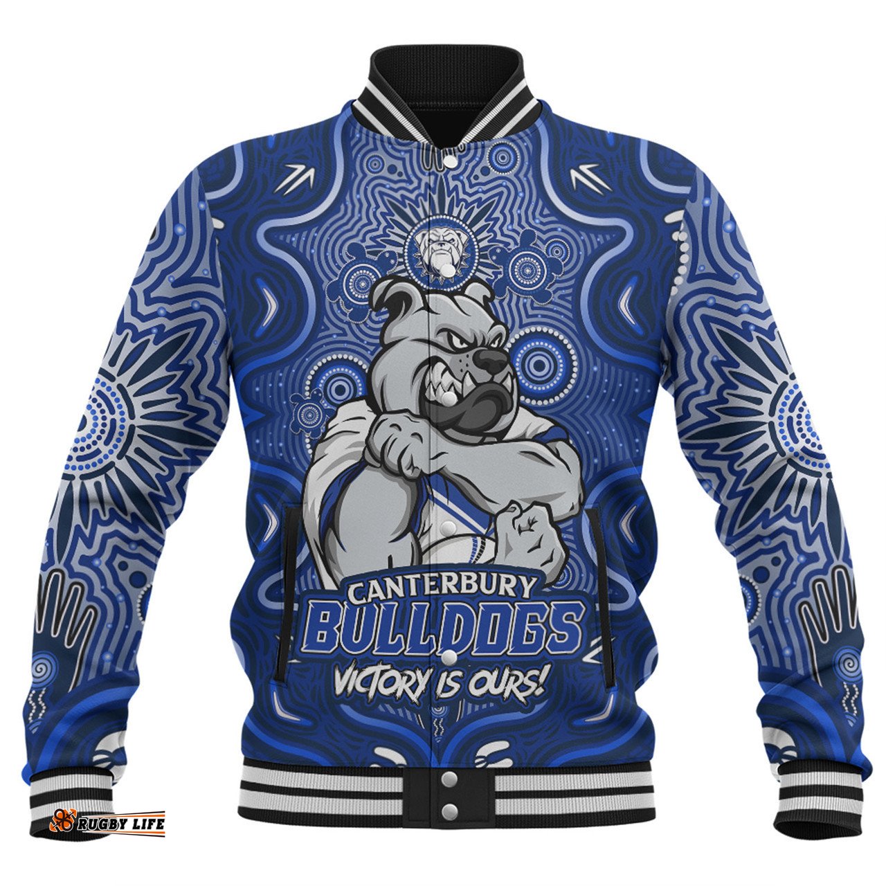 Amazing Aussie Canterbury Bankstown Bulldogs Aboriginal Pattern Inspired Victory Is Ours Baseball Jacket