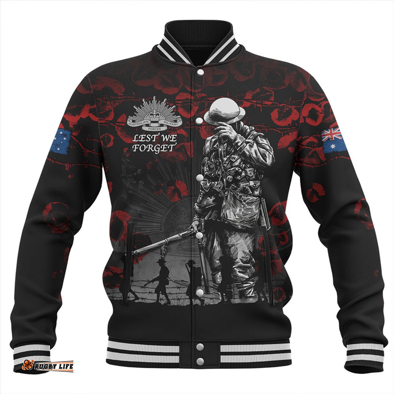 Amazing Aussie Australia Anzac Day Poppy Pride Honoring The Fallen Baseball Jacket