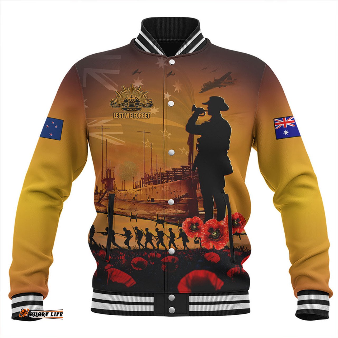 Amazing Aussie Australia ANZAC Day Guardian Of The Dawn Baseball Jacket