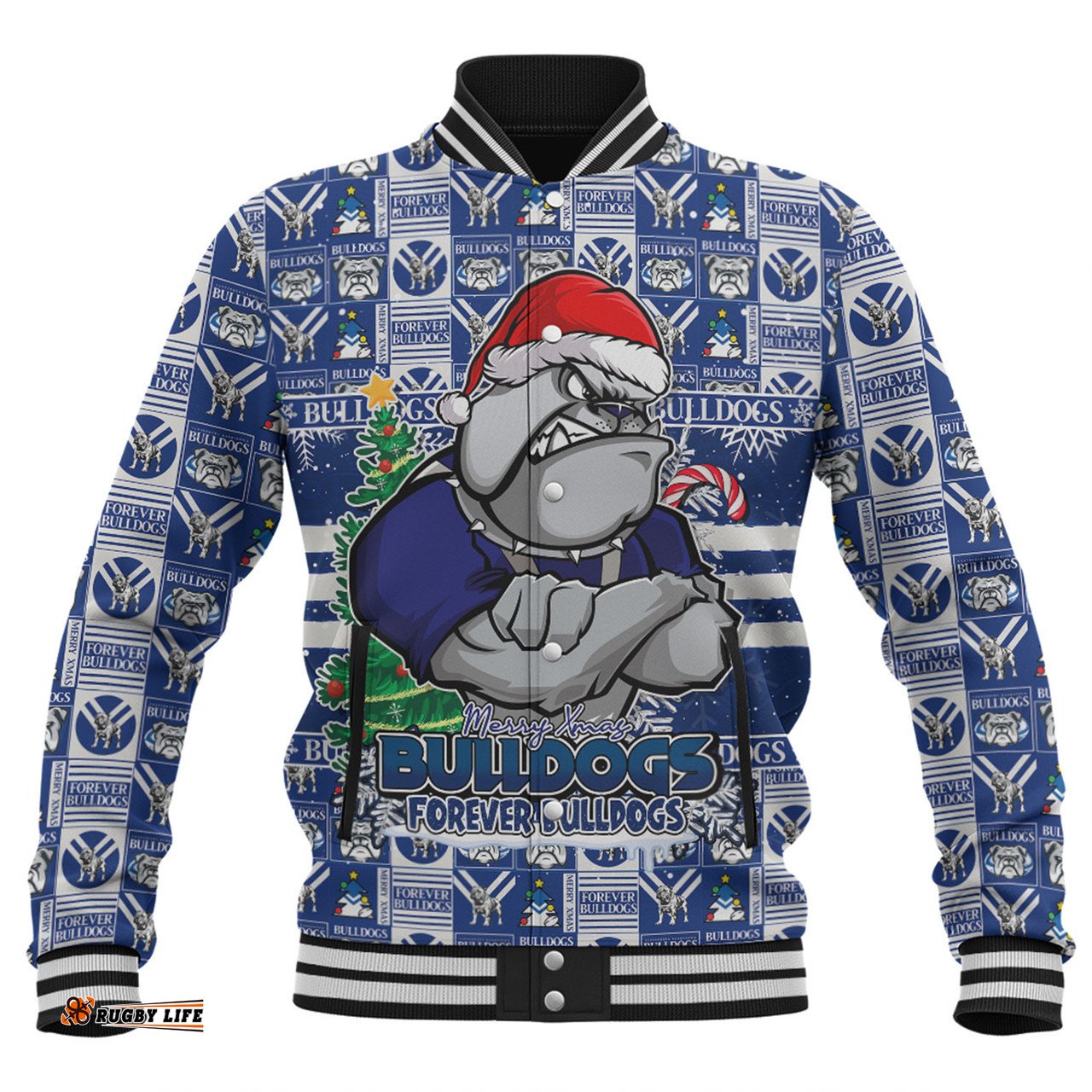 Amazing Aussie Canterbury Bankstown Bulldogs Merry Ugly Christmas Comic Style Baseball Jacket