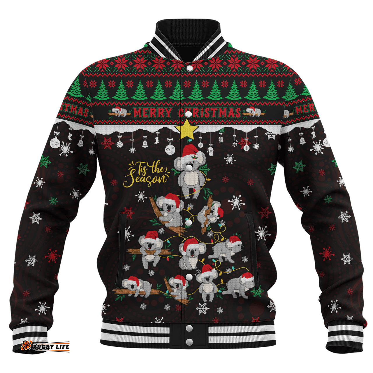Amazing Aussie Australia Merry Christmas Tis The Season Koala Edition Baseball Jacket
