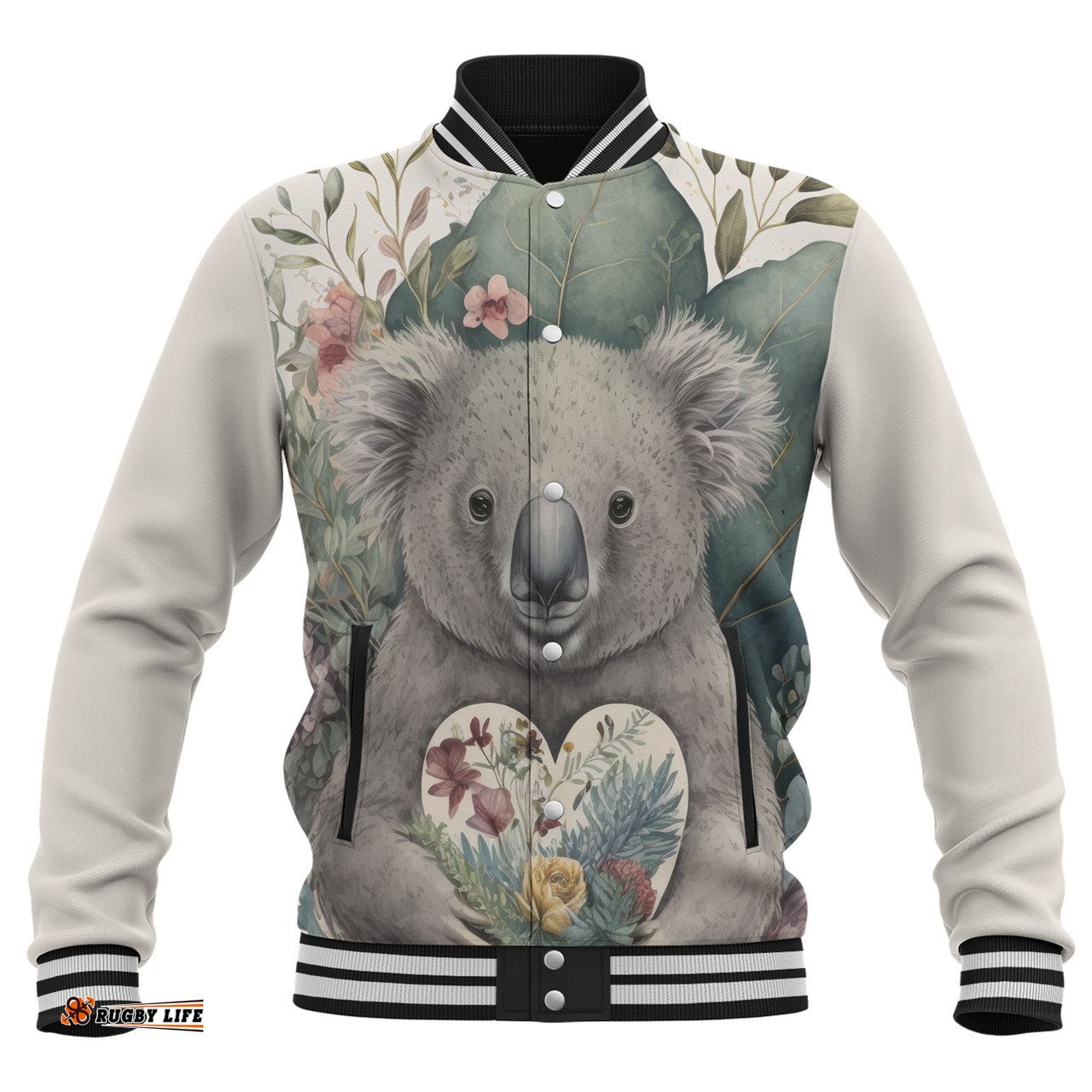 Amazing Aussie Australia Koala Koala Holding A Heart Adorned With Flowers Baseball Jacket