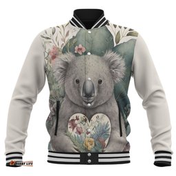 Amazing Aussie Australia Koala Koala Holding A Heart Adorned With Flowers Baseball Jacket